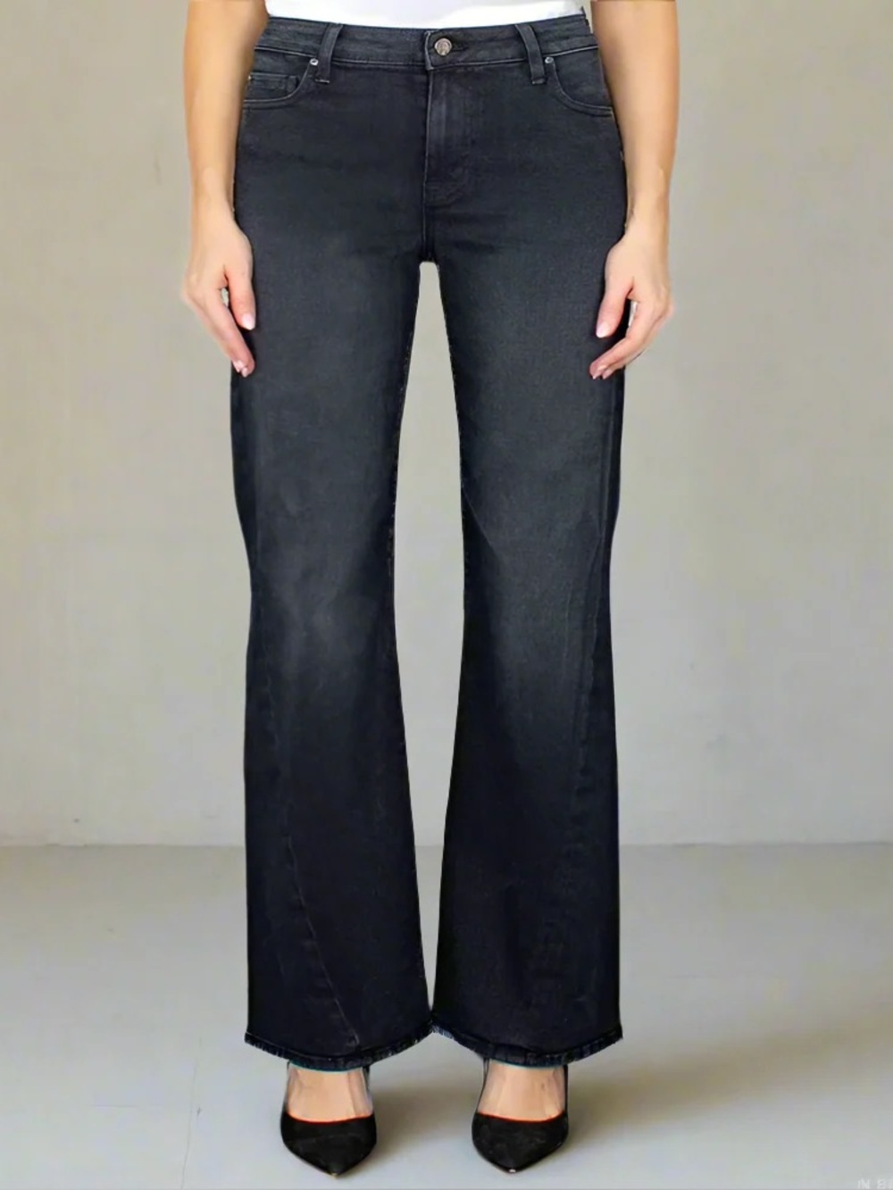New Fidelity Lotus Twist Wide Leg Jeans Womens 26 Tall Black High Rise Stretch